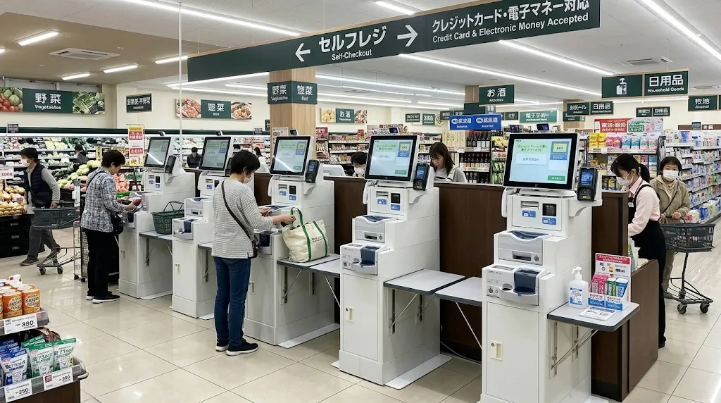 スーパーマーケットのセルフレジ導入事例（長野テクトロン）